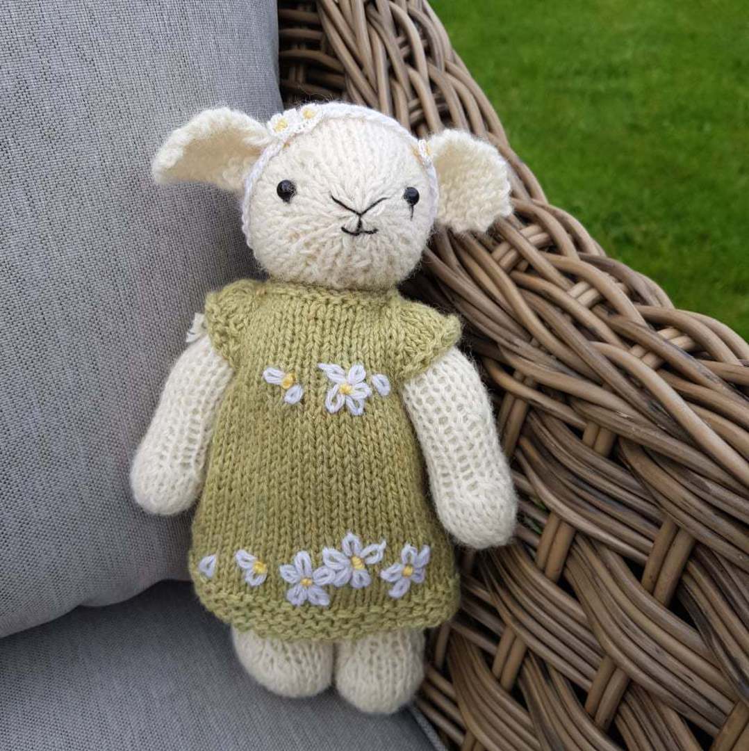 Wool Lamb Teddy - olive dress with head band image 0